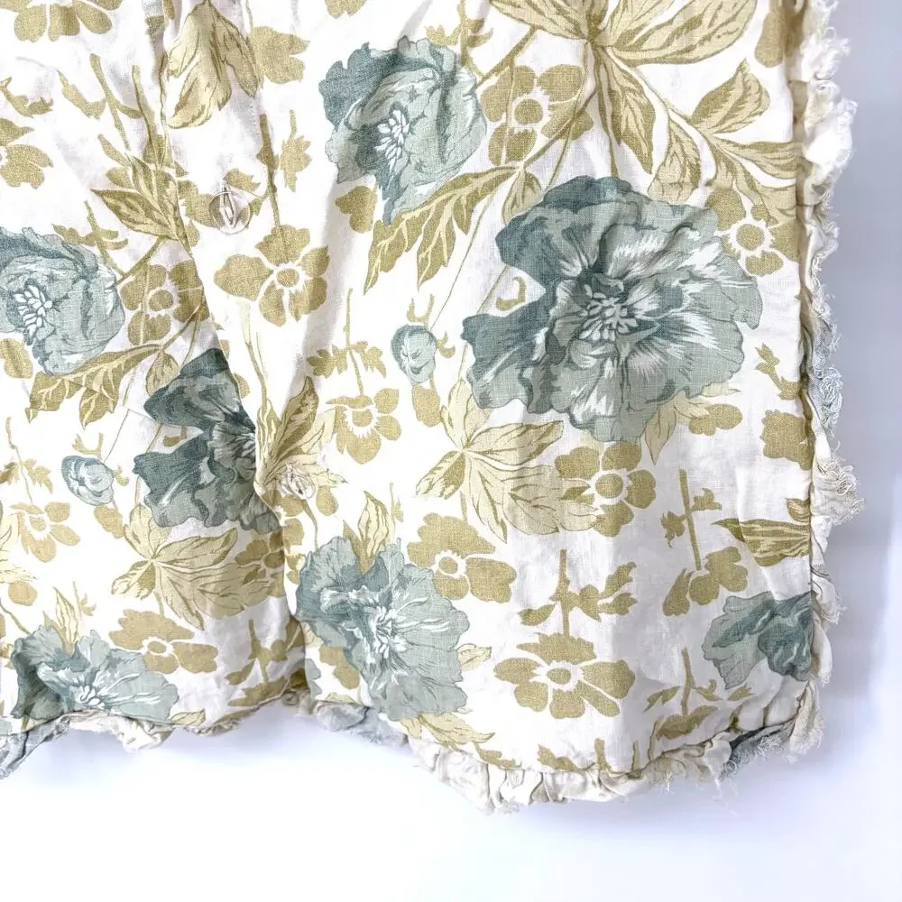 Soft Surroundings Linen Euro Pillow Covers Floral Ruffle Pair 2 Button Closure